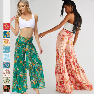 Printed casual wide-leg pants