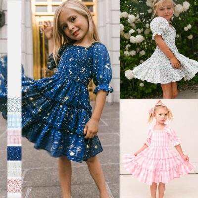Children's clothing square collar lantern sleeve dress