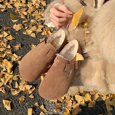 Fleece-lined platform fluffy shoes