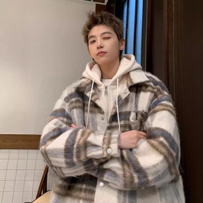 Fake two pieces plaid woolen coat