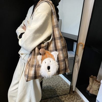Large Capacity check pattern shoulder bag