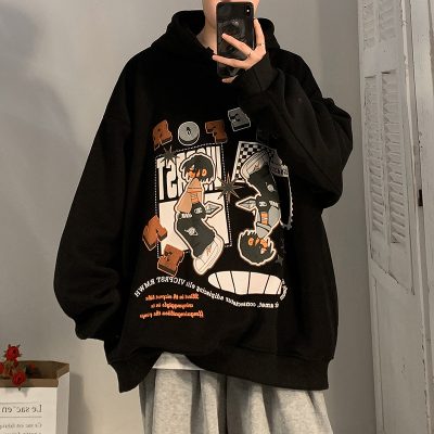 Fleece-lined printed hoodie