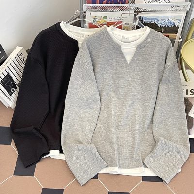 Waffle fake two-piece long sleeve