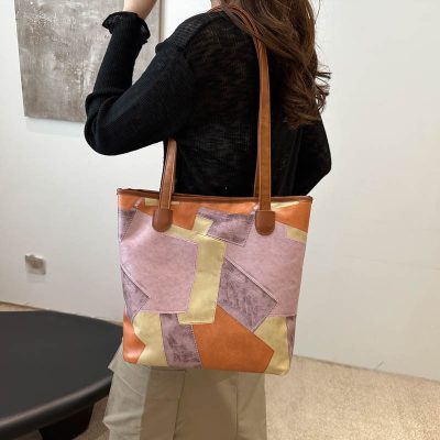 Stitching PU leather shoulder bag