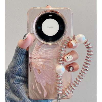 Huawei pink feather yarn Butterfly phone case