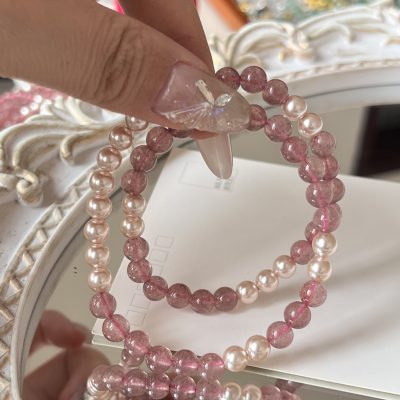 【Love】Natural Strawberry quartz double Circle Bracelet