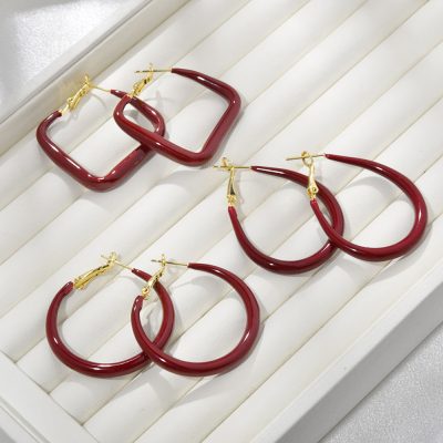 Geometric ankela red earrings