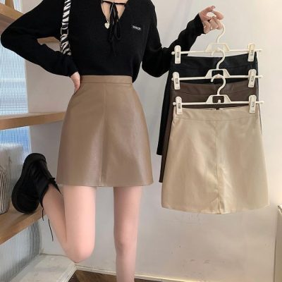 High waist PU leather skirt
