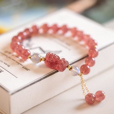 Natural Strawberry quartz pi xiu bracelet