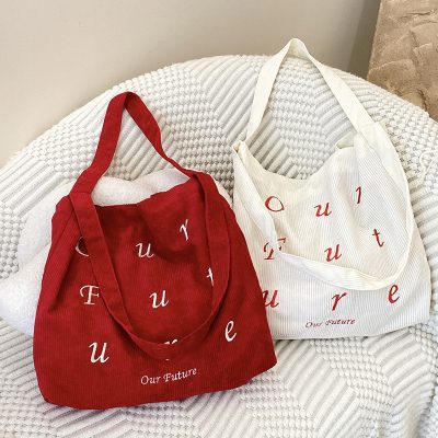 Letter corduroy tote