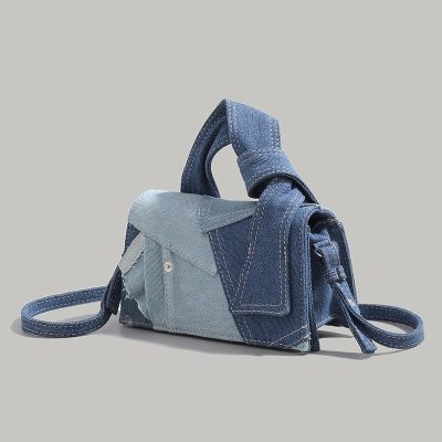 Patchwork denim three-dimensional shoulder bag