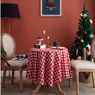 Red and white plaid tablecloth