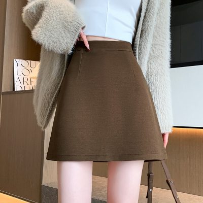 Solid color wool high waist skirt