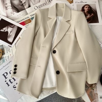 Padded shoulder back slit casual blazer