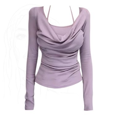 Halter fake two-piece long-sleeved top