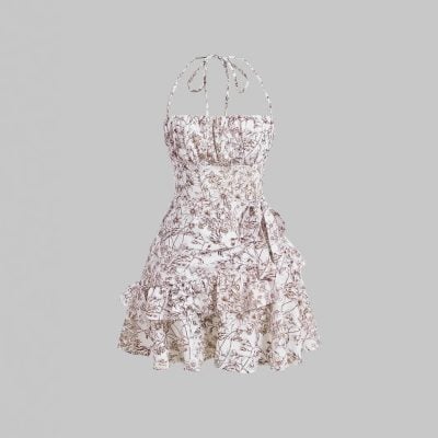 Multicolor floral double-layer hem dress
