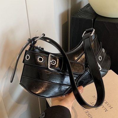 PU leather shoulder bag with belt design