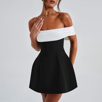 Off-shoulder contrasting-color dress