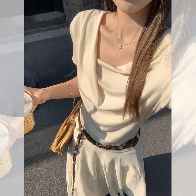 Gentle pleated irregular short sleeve