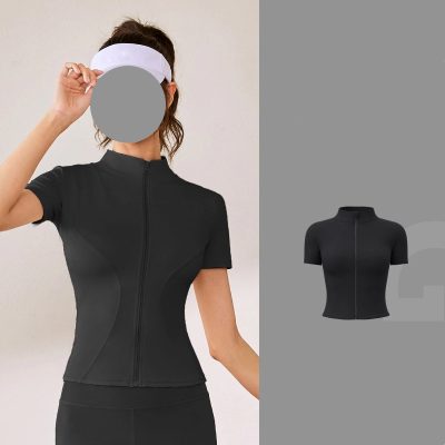 Fishbone design slim fit yoga short sleeve