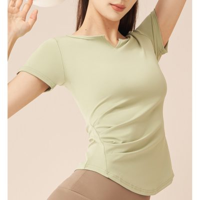 V-neck pleated workout top