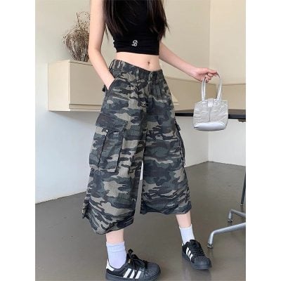 High waist loose Denim cropped pants
