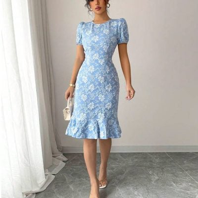 Embossed slim fishtail dress
