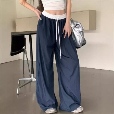 Contrast color high waist tooling pants