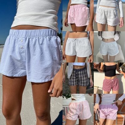 Striped woven button shorts