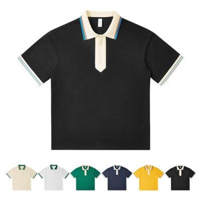 Lapel contrast color polo shirt