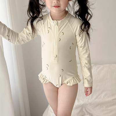 Creamy-white banana stamp children's swimsuit