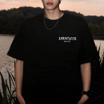 Simple letter loose-fitting pure cotton T-shirt