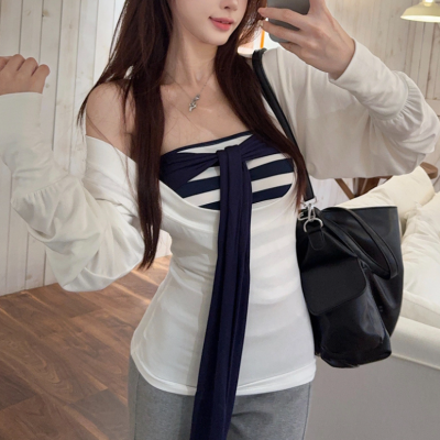 Bandage dress striped top and blouse