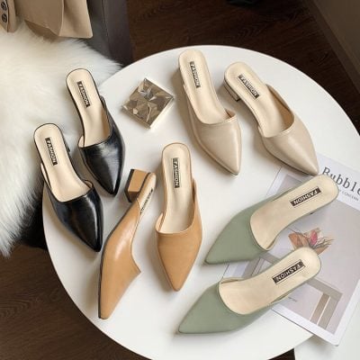 Baotou chunky heel slippers