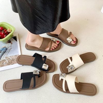 Rhinestone open toe flat sandals