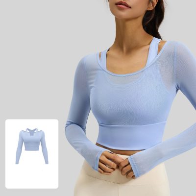 Mesh yarn false two pieces yoga jacket