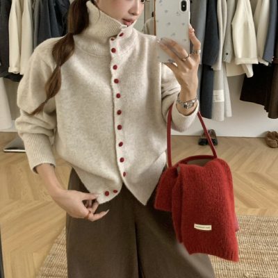 Turtleneck knitting sweater coat