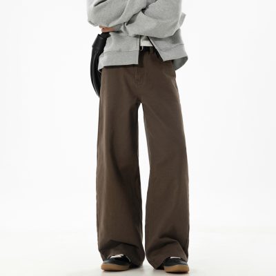 Twill boot-cut straight-leg pants
