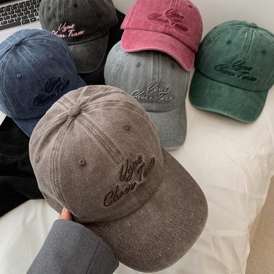 Letter embroidered wide brim baseball cap