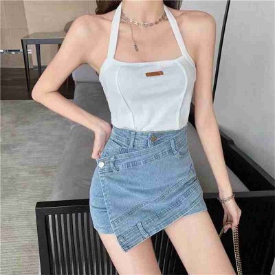 irregular denim short pantskirt