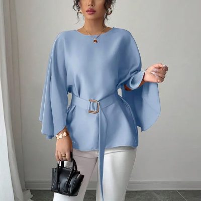 Solid color flared half sleeve shirt
