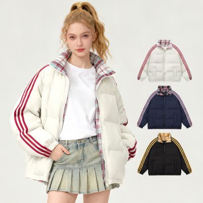 Stand Collar Plaid lined thickened coat